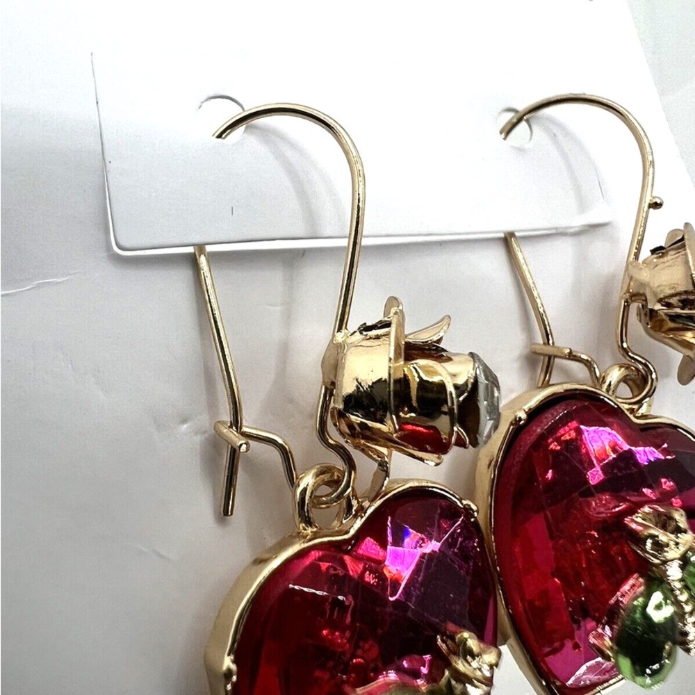 Final Price! Betsey Johnson Red Heart Earrings with Gold Accents - Picture 4 of 5